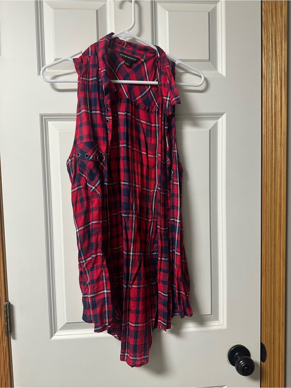 Rock & Republic Red Plaid Sleeveless Shirt Dress
